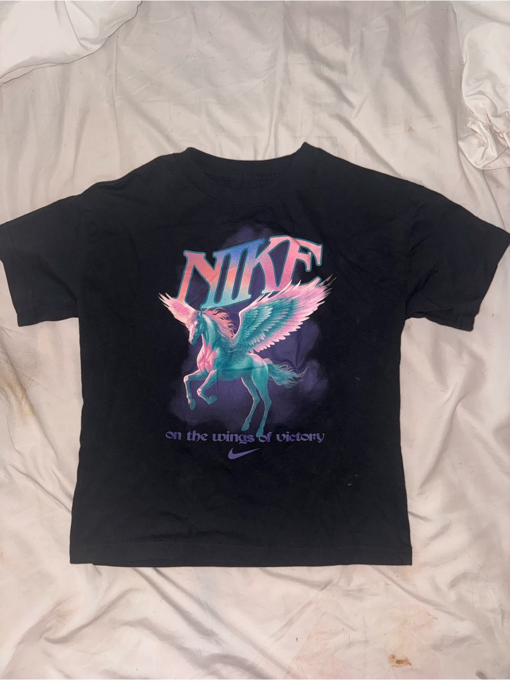 Nike Black Kids Pegasus Graphic Tee with Teal & Pink Accents